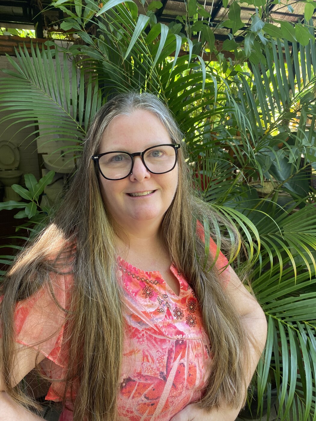 Tina among tropical greenery