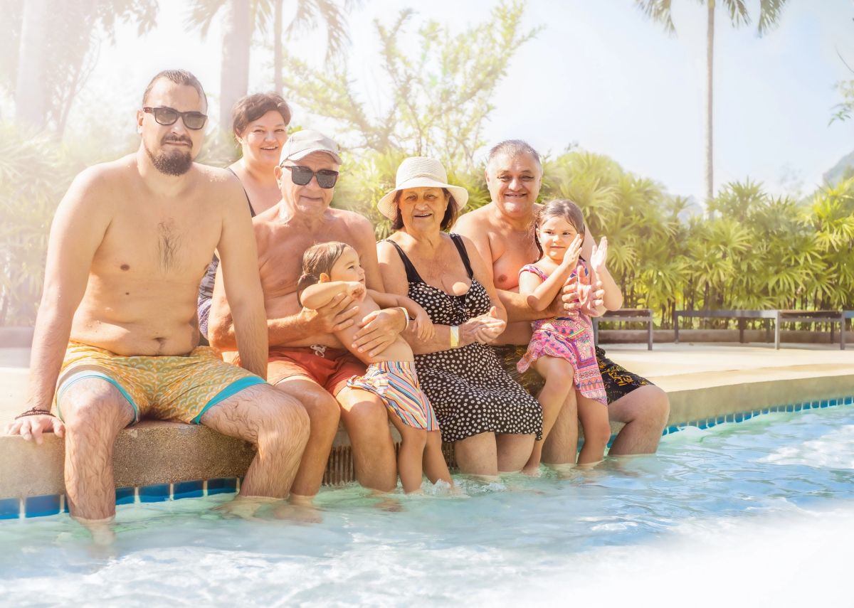 Family members spending time together on a tropical holiday